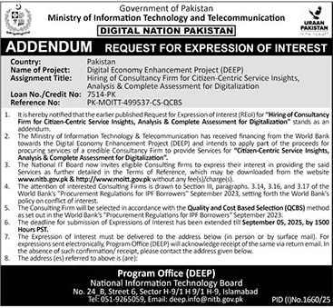 Ministry of Information Technology & Telecommunication Islamabad Tender Notice